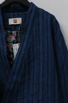 AVIVA JIFEI XUE Indigo Stripe Linen Short Kimono Jacket A21-KJS Reversible Indigo Stripe Linen Short Kimono Jacket